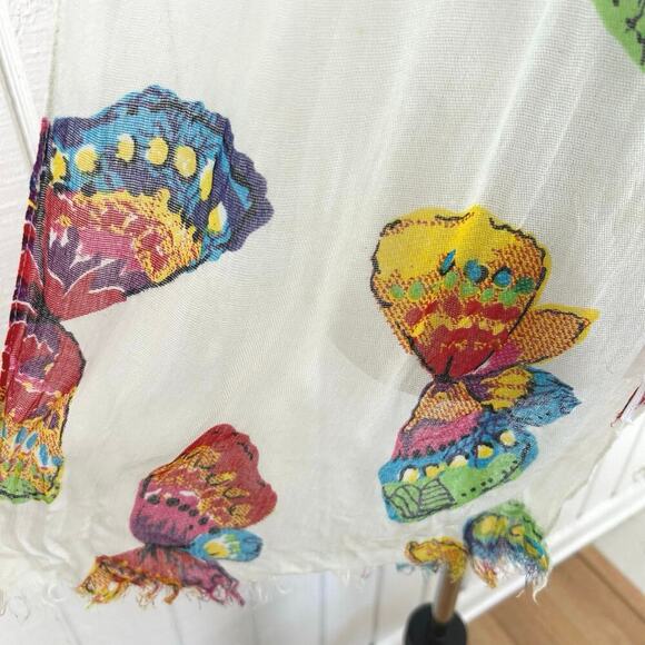 Colorful Butterfly Print Lightweight Boho Scarf Fairycore Rectangle Wrap Shawl - Picture 3 of 5